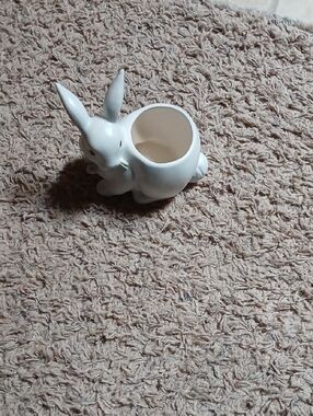 Fitz and Floyd White Ceramic Bunny Planter